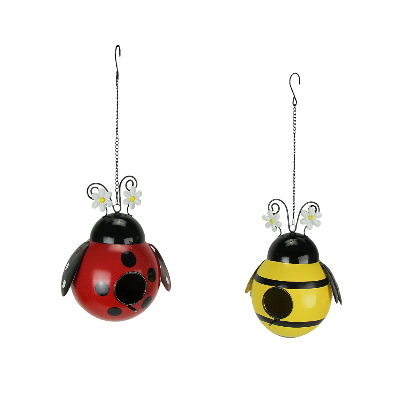 Set of 2 Metal Ladybug & Bumble Bee Hanging Bird Houses Decorative Yard Decor